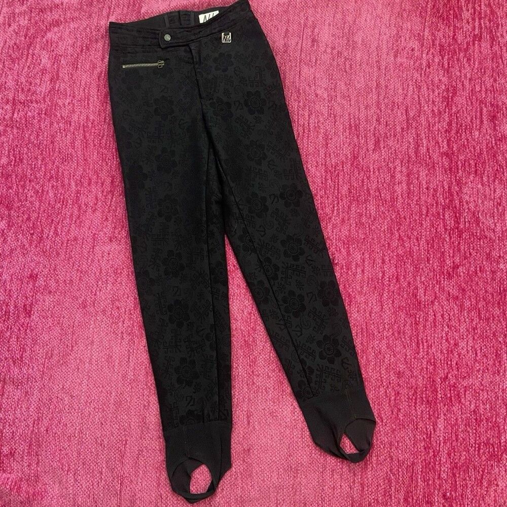 Nils Vintage Ski Pants Stirrups Floral Abstract Print Black Size 8